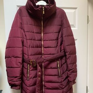 George Puffer Coat Burgundy With Gold Hardware